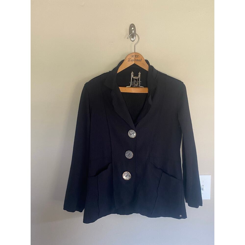 Size Large Neon Buddha Big Button Black Cardigan Textured Yoga
